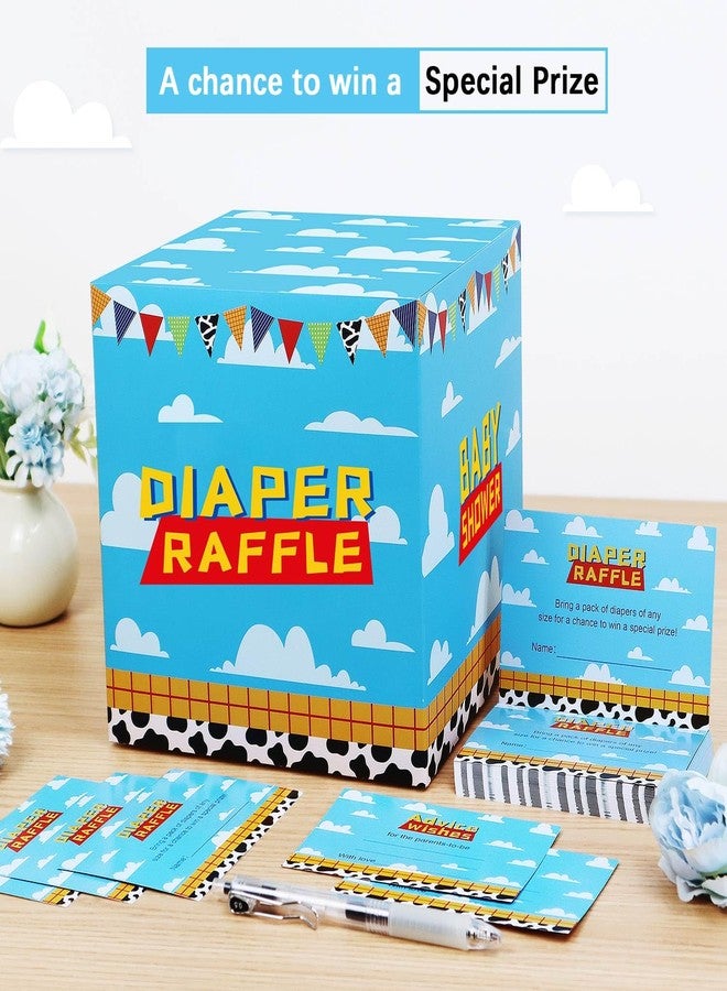 Heboland Boy Story Baby Shower Decorations Diaper Raffle Box with 50 Tickets Cards,It's A Boy Story Baby Shower Theme Game - Image 3