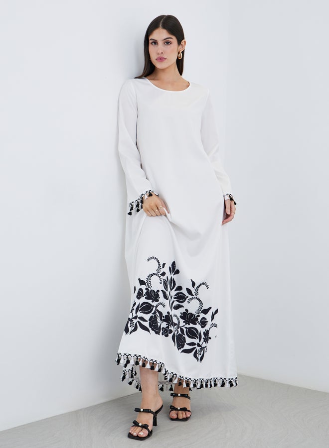 Styli Tassel Trim Floral Print Jalabiya - Image 1