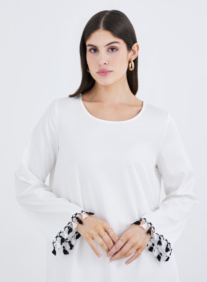 Styli Tassel Trim Floral Print Jalabiya - Image 4