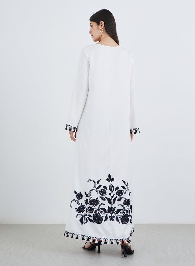 Styli Tassel Trim Floral Print Jalabiya - Image 5