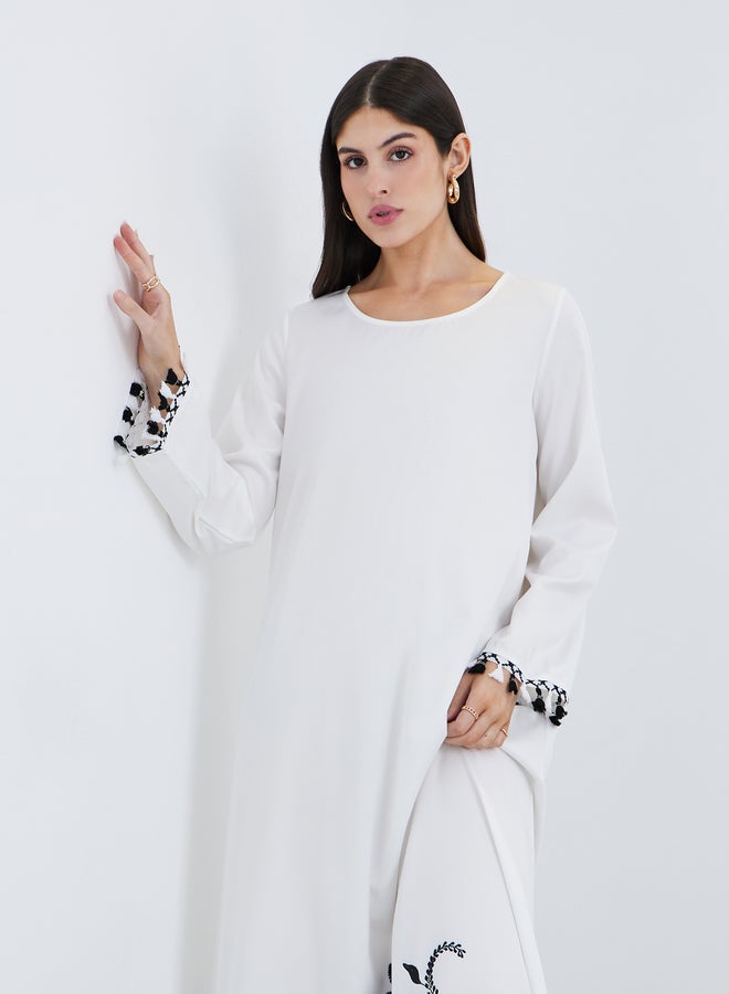 Styli Tassel Trim Floral Print Jalabiya - Image 3