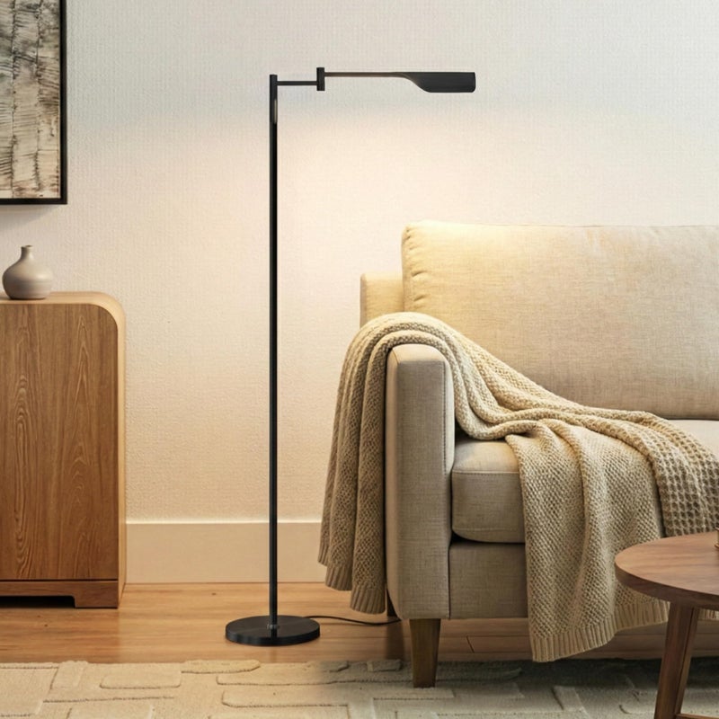 brightech مصباح قراءة LED من برايتك ليف فارمسي، مصباح أرضي قابل للتعتيم مع دوران سهل فوق الكرسي أو المكتب لغرف المعيشة والمكاتب، مصباح قائم قابل للتعديل، مصباح طويل للخياطة والأعمال الحرفية - أسود لامع - Image 1