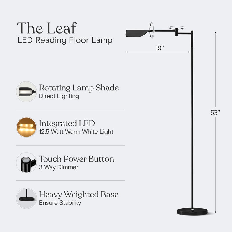 brightech مصباح قراءة LED من برايتك ليف فارمسي، مصباح أرضي قابل للتعتيم مع دوران سهل فوق الكرسي أو المكتب لغرف المعيشة والمكاتب، مصباح قائم قابل للتعديل، مصباح طويل للخياطة والأعمال الحرفية - أسود لامع - Image 4