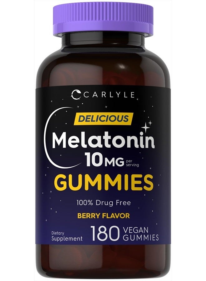 Carlyle جومي ميلاتونين 10 ملغ | 180 حبة | مساعدة للبالغين | نكهة التوت | مكمل نباتي، غير معدّل وراثيًا، خالي من الغلوتين - Image 1