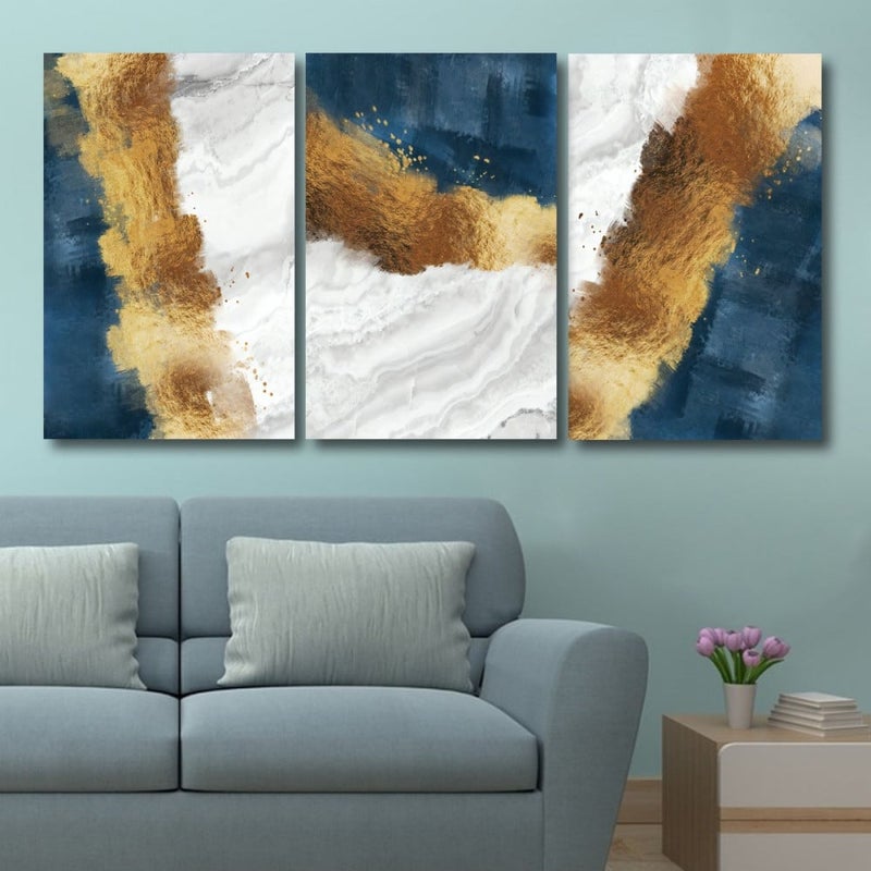 ماركتنا ثلاث لوحات قماشية فخمة بتصميم مودرن مع برواز مجوف مقاس (150×70) ثلاث قطع - Image 1