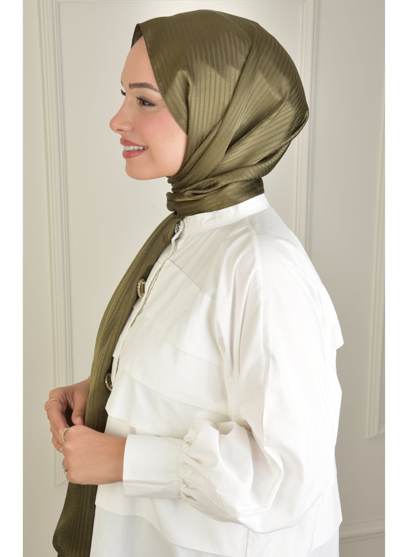 Platinum Striped Hijab in Dark Green – Made in Turkey, No See-Through, Perfect for Special Occasions - Image 2