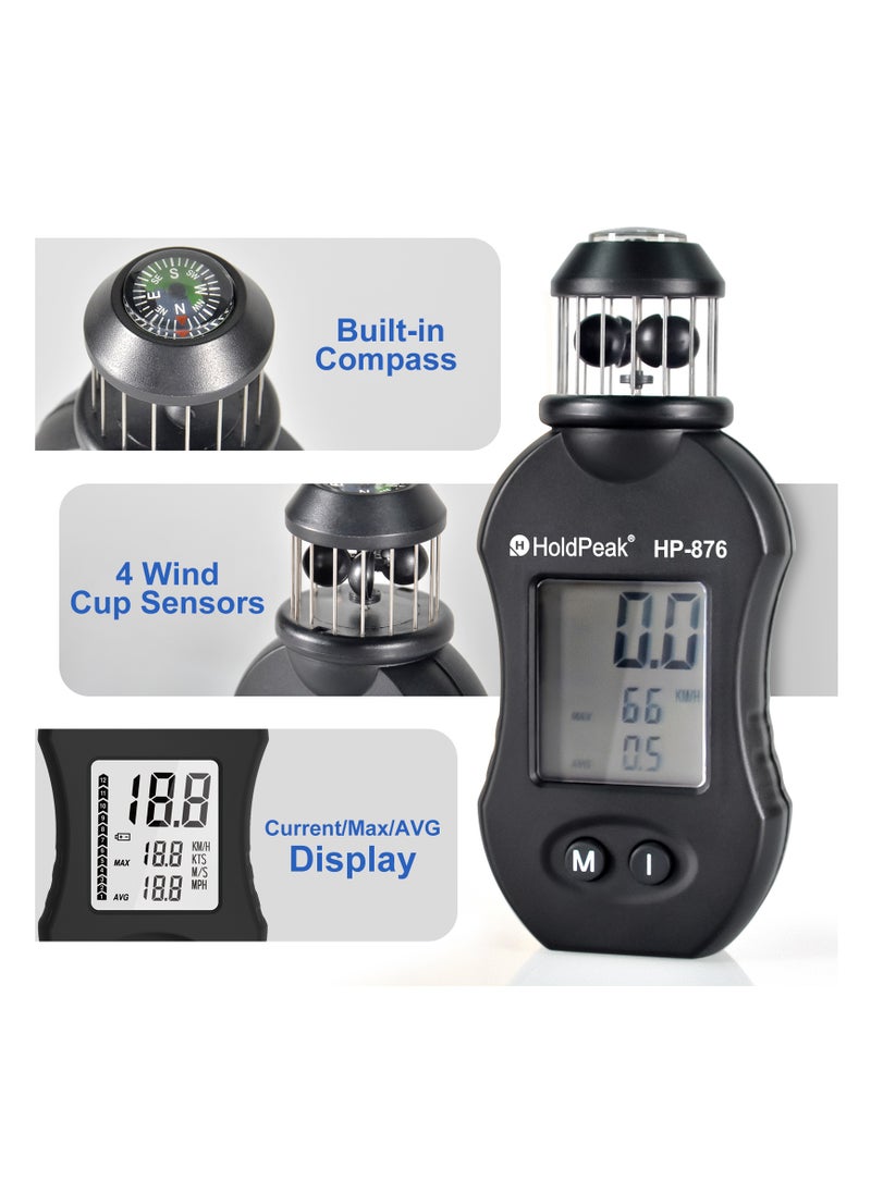 HoldPeak - Anemometer HOLDPEAK HP-876 Digital Wind Speed Meter Cup-Anemometer, Mini Anemometer with Compass Measure Wind Speed MAX/AVG for HVAC Drone Flight Climbing Outdoor Activities - Image 1
