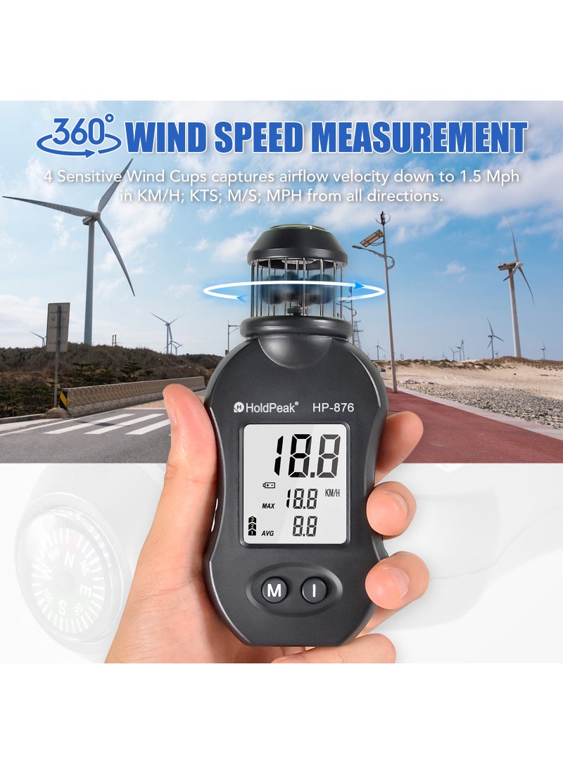 HoldPeak - Anemometer HOLDPEAK HP-876 Digital Wind Speed Meter Cup-Anemometer, Mini Anemometer with Compass Measure Wind Speed MAX/AVG for HVAC Drone Flight Climbing Outdoor Activities - Image 1