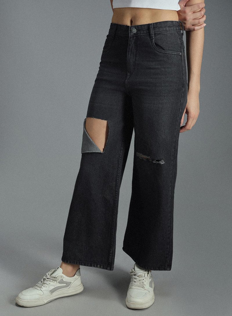HIGH STAR Baggy Black Jeans for Women, High-Rise and Distressed Look  - Image 2