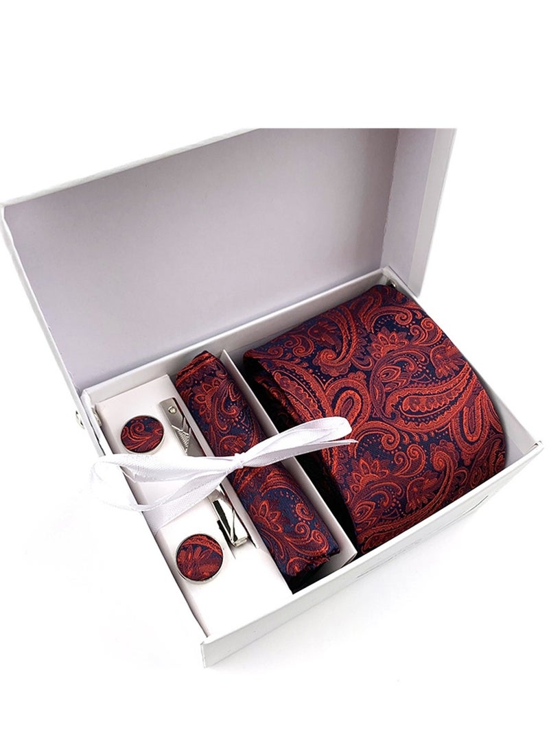 Generic 6 PCS Men's Premium Tie Gift Box Tie Pocket Square Fashionable Stylish Tie Clip Cufflinks Set  - Image 1