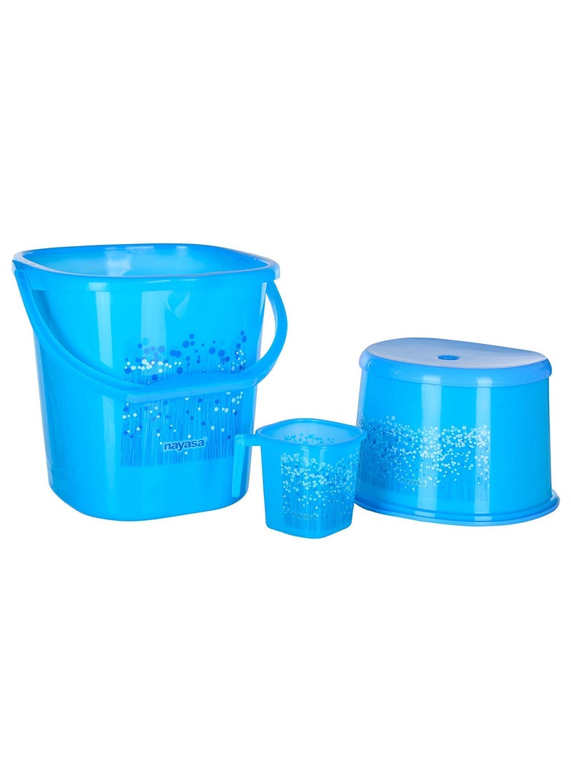 NAYASA Nayasa Funk Plastic Square Deluxe Bathroom Set Bucket 25 L+Mug 1.5 L+Stool (Blue) -3 Pcs  - Image 1