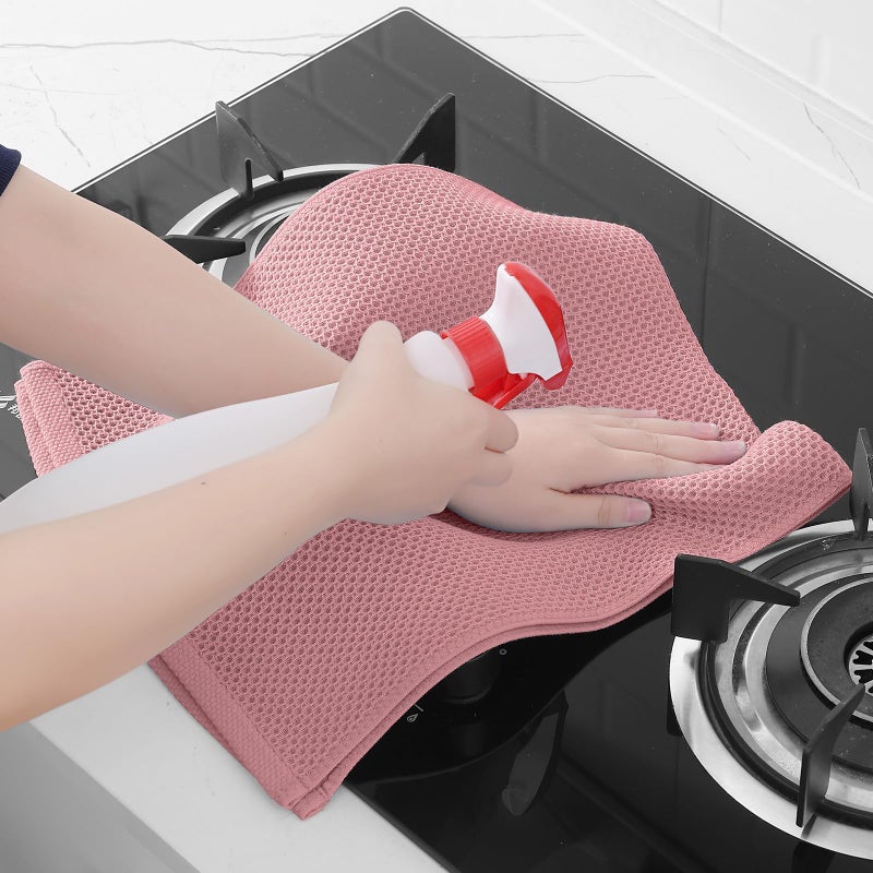 Homaxy 100% Cotton Waffle Weave Kitchen Dish Towels, Ultra Soft Absorbent Quick Drying Cleaning Towel, 13 x 28 Inches, 4-Pack, Dried Rose - Image 5