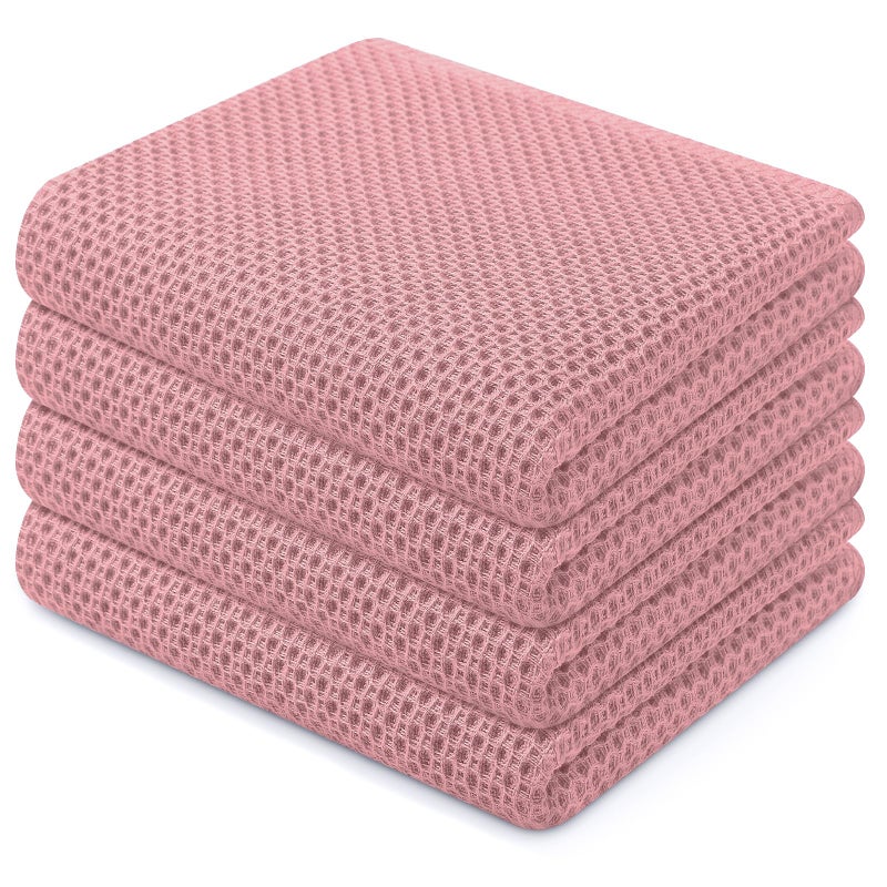 Homaxy 100% Cotton Waffle Weave Kitchen Dish Towels, Ultra Soft Absorbent Quick Drying Cleaning Towel, 13 x 28 Inches, 4-Pack, Dried Rose - Image 1