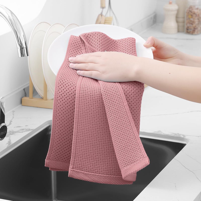 Homaxy 100% Cotton Waffle Weave Kitchen Dish Towels, Ultra Soft Absorbent Quick Drying Cleaning Towel, 13 x 28 Inches, 4-Pack, Dried Rose - Image 4