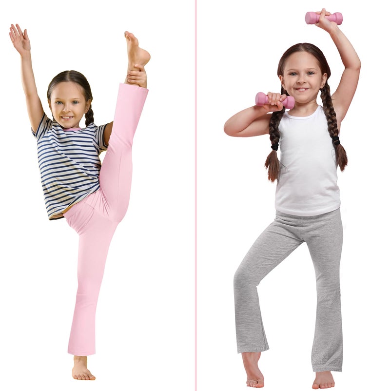 FEQO 4 Pack Girls Flare Leggings Pants Girl Cotton Leggings Bell Bottoms 13-14 Years(Black, Light Gray, Rose Red, Pink) - Image 2