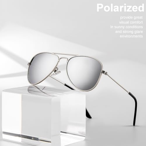 Gleyemor Kids Polarized Aviator Sunglasses for Little Girls Boys Age 3-8 (Silver/Silver Mirror) - Image 4