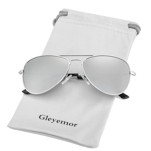 Gleyemor Kids Polarized Aviator Sunglasses for Little Girls Boys Age 3-8 (Silver/Silver Mirror) - Image 1