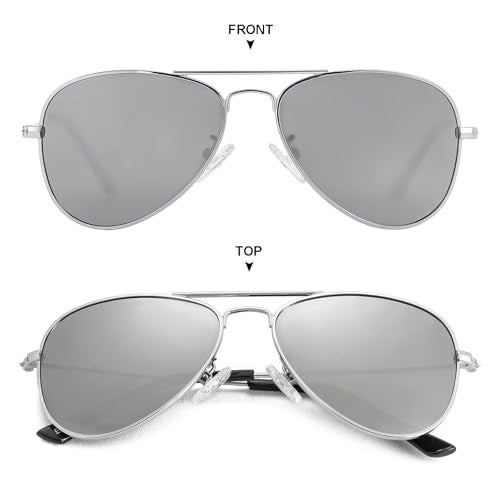 Gleyemor Kids Polarized Aviator Sunglasses for Little Girls Boys Age 3-8 (Silver/Silver Mirror) - Image 3