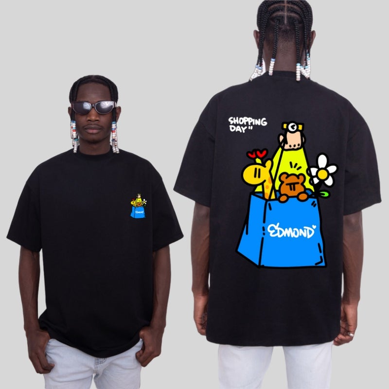 American Design Sense Letter Cartoon Printed Short-Sleeved T-Shirt Men'S Summer Fashion Brand Loose Heavy 260G Couple'S Top - Image 5