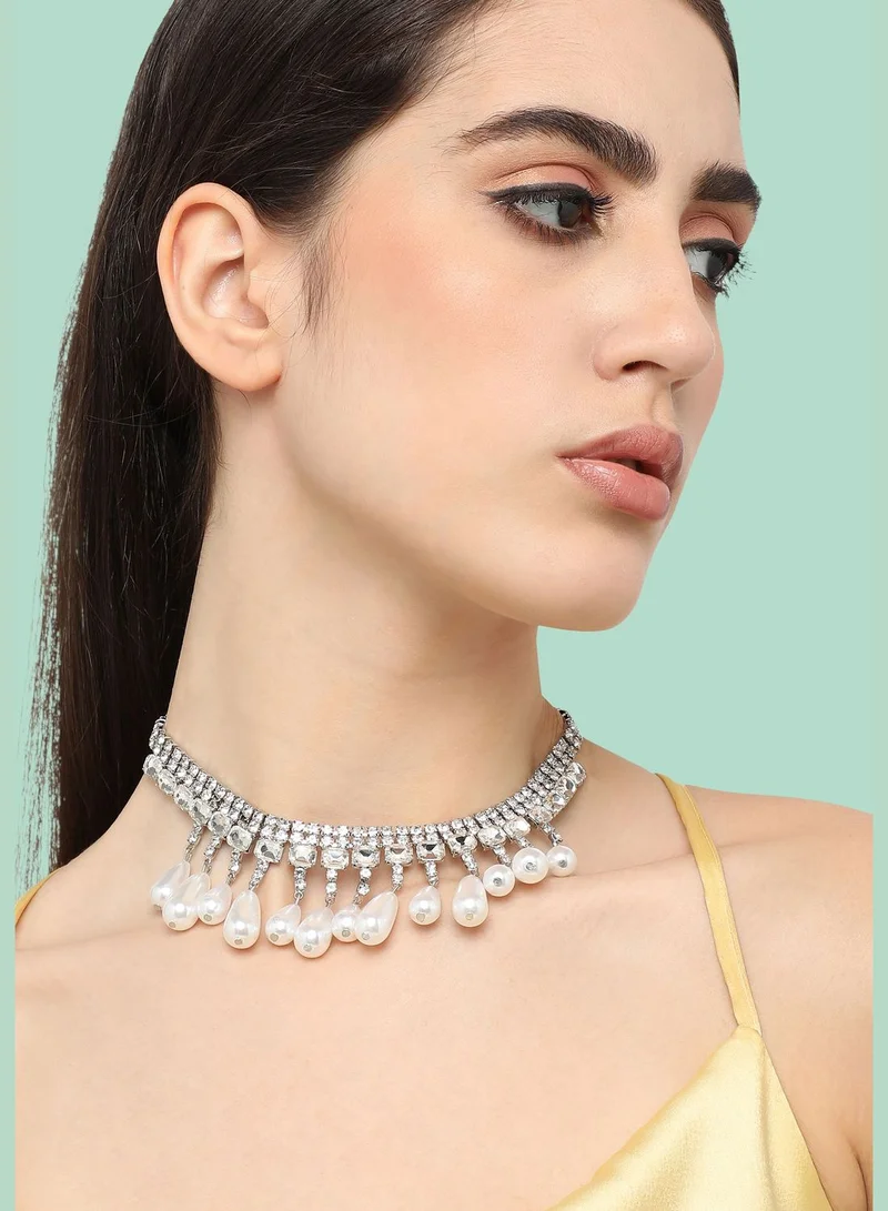 SOHI Silver Plated Pearls Party Necklace For Women