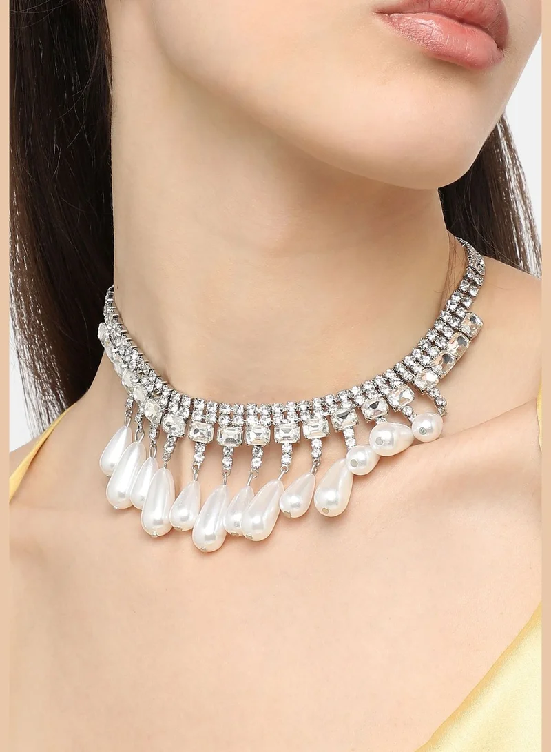 SOHI Silver Plated Pearls Party Necklace For Women