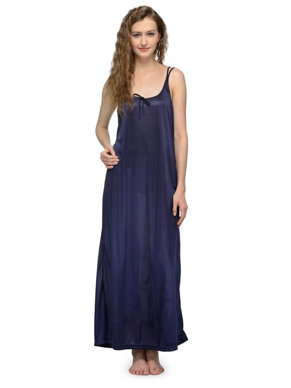 Ananqe Women's Satin Sleepwear, Adjustable Straps, Sizes XS-6XL, 10 Colors - Luxurious Full-Length Satin Nightdress for Comfort & Elegance, Soft & Silky Fabric Navy - Image 1