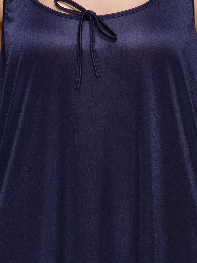 Ananqe Women's Satin Sleepwear, Adjustable Straps, Sizes XS-6XL, 10 Colors - Luxurious Full-Length Satin Nightdress for Comfort & Elegance, Soft & Silky Fabric Navy - Image 5