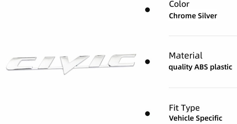 HUIANTS Car 3D Rear Tail Letter Emblem Replacement for Civic,Car Badge Decals Logo Trunk Decoration Emblem Modification Fit Civic 2006-2011 Accessories(Silver) - Image 2