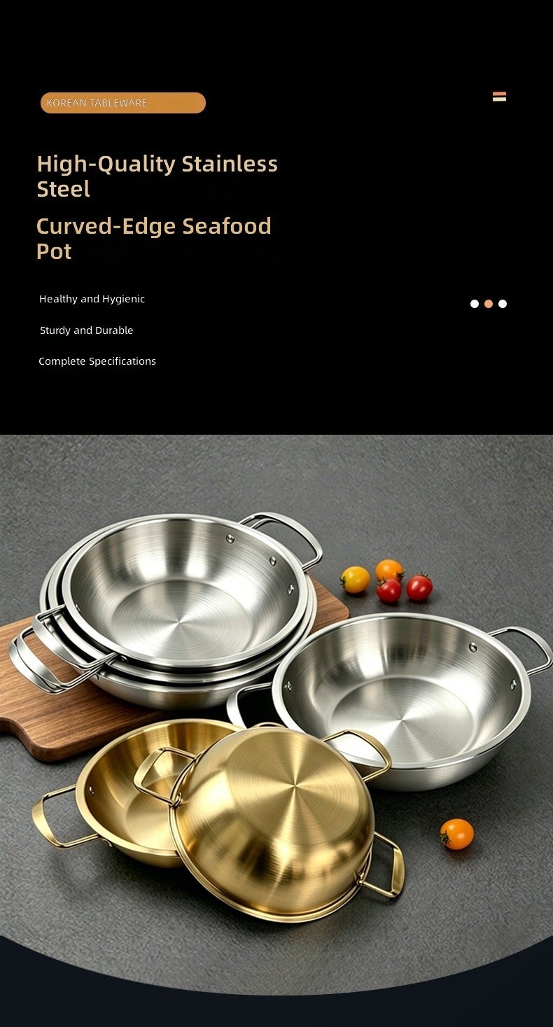 Korean-Style Stainless Steel Seafood Hot Pot - Golden Double-Ear Design for Home & Commercial Use - Image 4