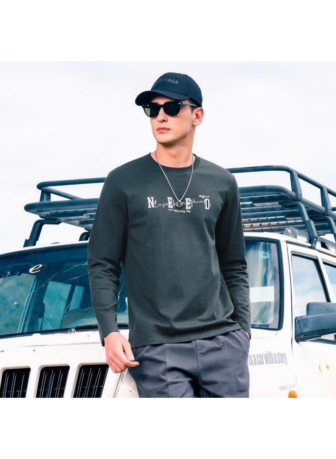 Smooth Silky Cotton】men's Long Sleeve T-shirt 2025 Spring/fall Letter Print Crewneck Base Layer Top - Image 5