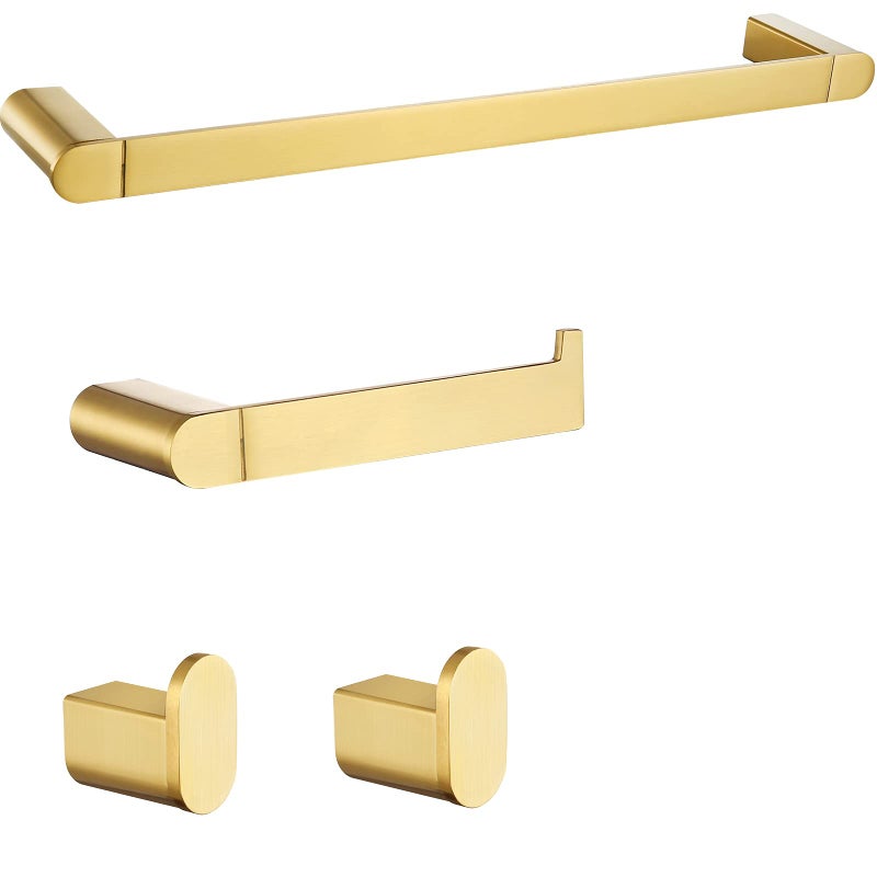 RANDOM Brushed Gold Bathroom Hardware Set Bathroom Towel Holder Set 4 Piece Include 18 Gold Towel Bar Toilet Paper Holder and 2 Towel Hooks Wall Mount Stainless Steel Brushed Gold Towel Bar Set
