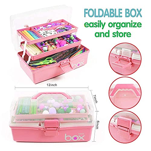 JUGTE Multipurpose Tools Storage Box Organizer 3-Layer Plastic Storage Box Handled Storage Case for Art Craft Cosmetic Sewing Supplies Organizer Medicine Box Family First Aid Box with Handle (Pink) - Image 3
