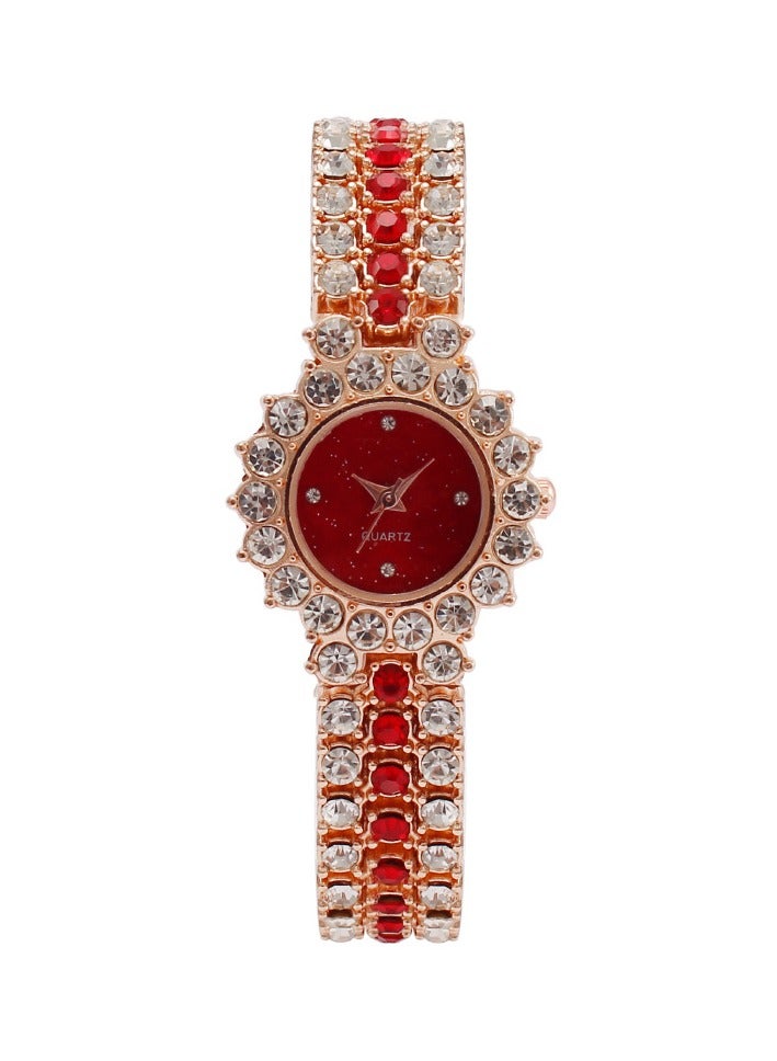 Women Rhinestone Quartz Watch Fashion Rose Gold Bracelet Jewelry Wristwatch