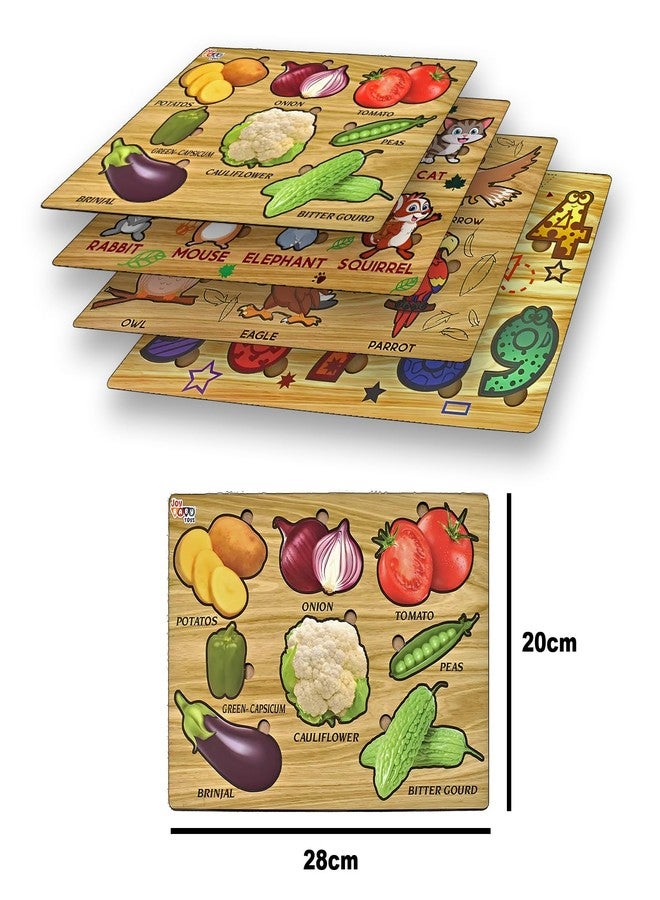Vastate Wooden Puzzle Board for Kids – Educational Vegetable, Animal, Bird & Fruit Puzzles – Fun & Interactive Learning Toy for Toddlers 1-5 Years – Develops Skills & Abilities (Pack of 4) - Image 4