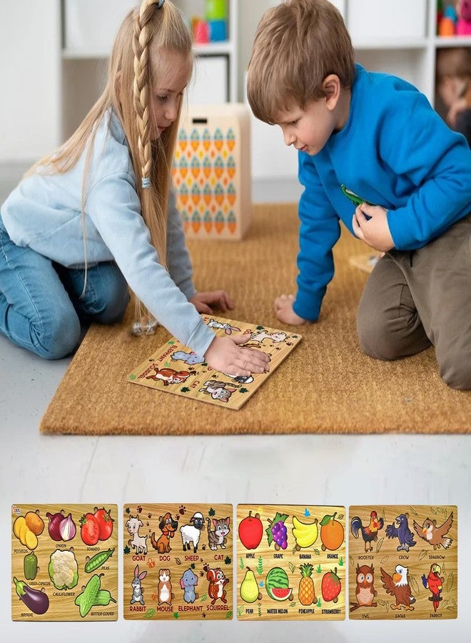 Vastate Wooden Puzzle Board for Kids – Educational Vegetable, Animal, Bird & Fruit Puzzles – Fun & Interactive Learning Toy for Toddlers 1-5 Years – Develops Skills & Abilities (Pack of 4) - Image 2
