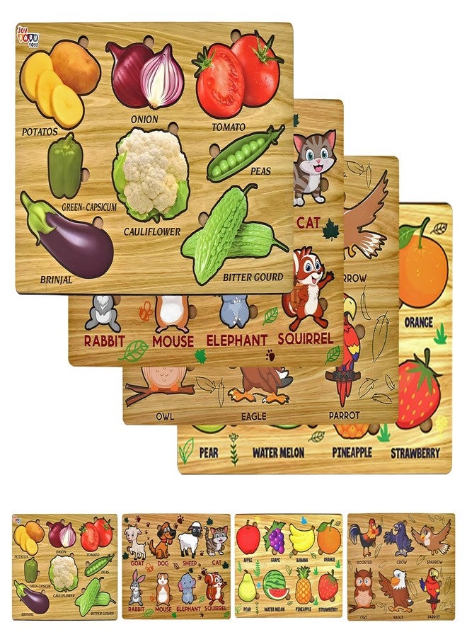 Vastate Wooden Puzzle Board for Kids – Educational Vegetable, Animal, Bird & Fruit Puzzles – Fun & Interactive Learning Toy for Toddlers 1-5 Years – Develops Skills & Abilities (Pack of 4) - Image 3