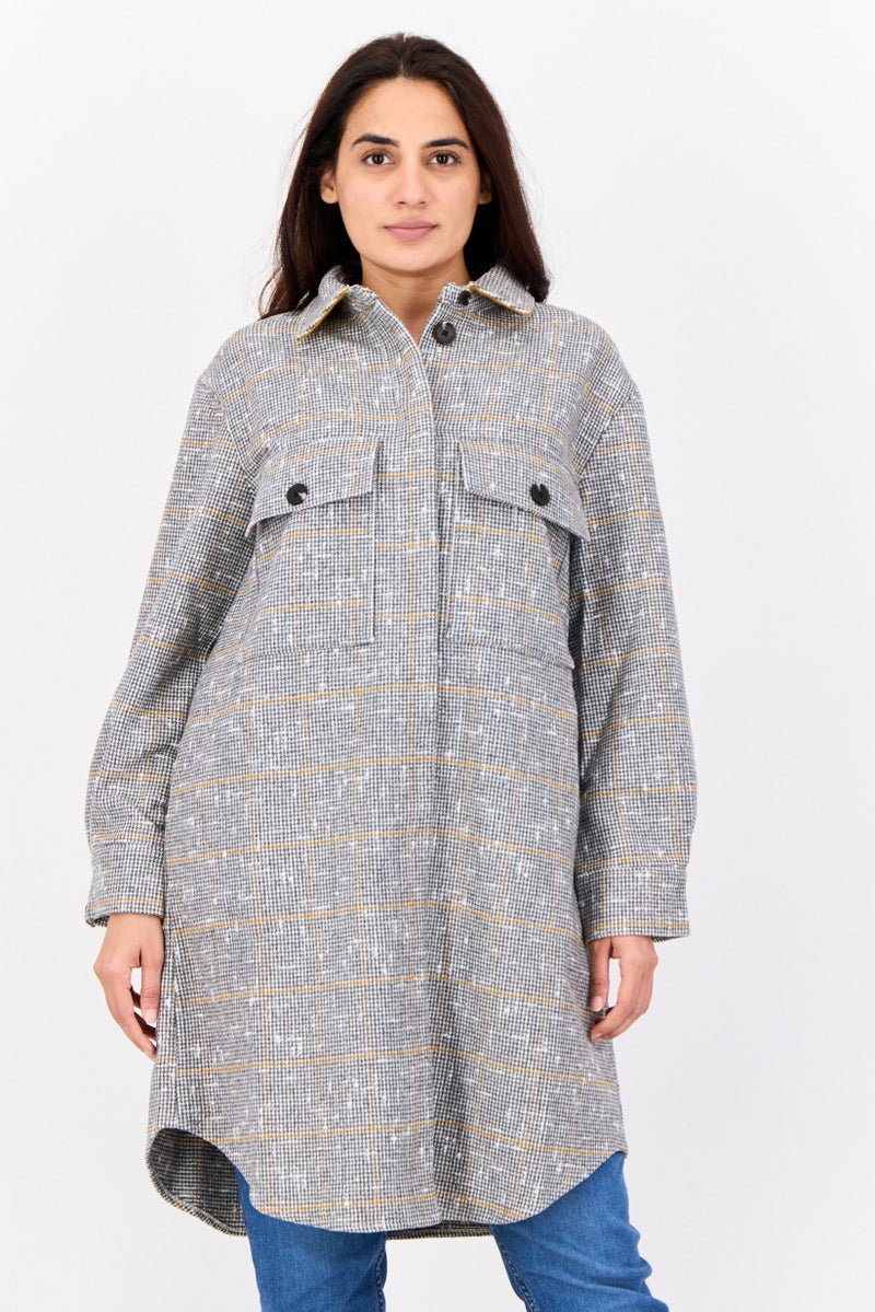ESPRIT Women Houndstooth Print Trench Coat, Multicolour - Image 1