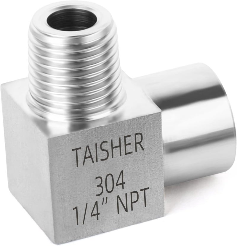 TAISHER تايشر 2 قطعة من الفولاذ المقاوم للصدأ 304 مربع 90 درجة بارستوك ستريت الكوع، 1/4 بوصة ذكر NPT أنابيب إلى 1/4 بوصة أنثى NPT 304 الفولاذ المقاوم للصدأ تركيب الأنابيب - Image 2