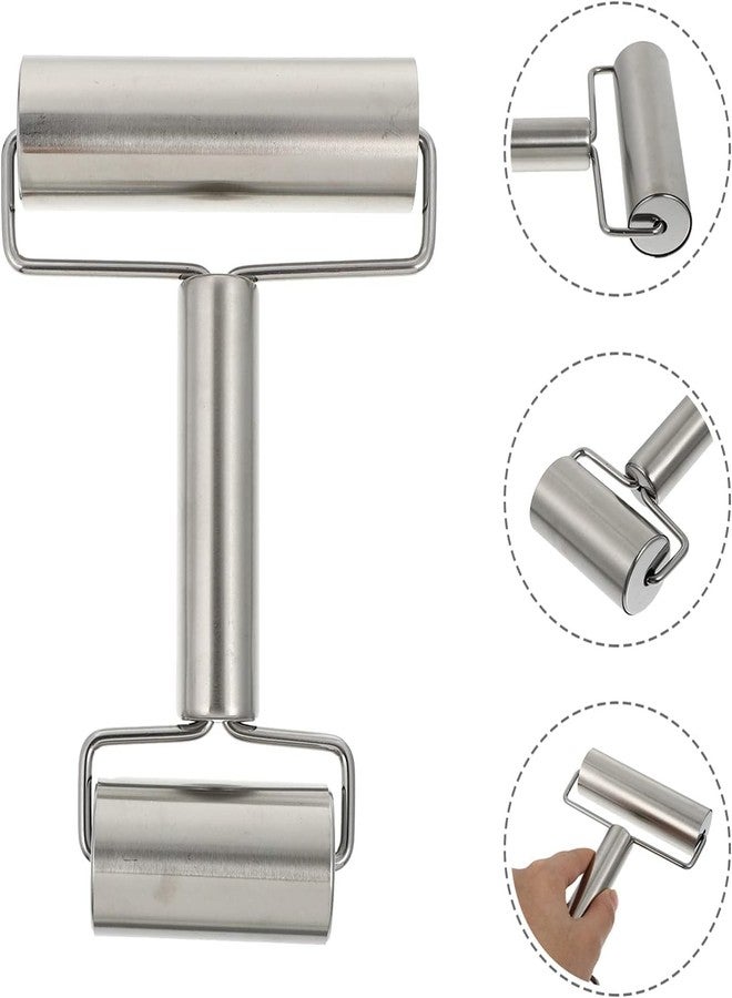 DRODRM Pastry Pizza Roller Smooth Non Stick Stainless Steel Rolling Pin for Home Baking Cooking, Rolling Pin with Handle - Image 2