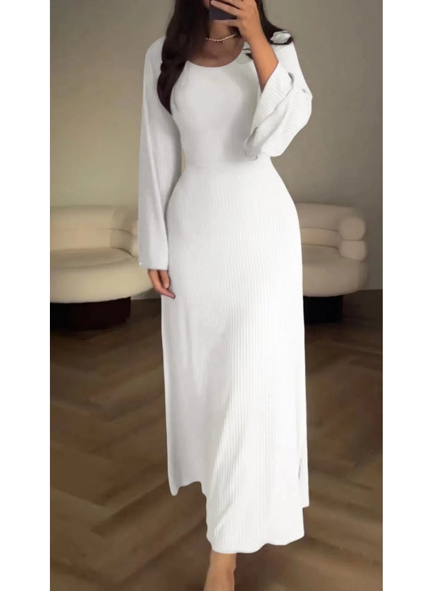 2024 Spring Autumn Casual Womens Long-Sleeve Dress White