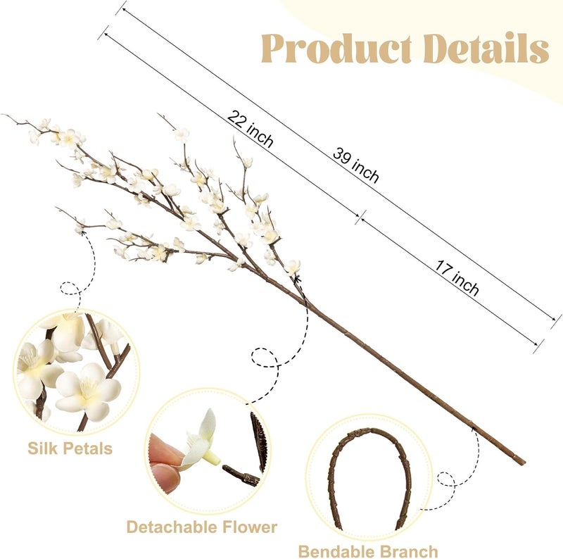 Ammyoo 4 PCS Artificial Plum Blossom Party Decorations Fake Cherry Flowers Faux Long Stems Wintersweets Silk Flowers Arrangement for Wedding Home Office Bedroom Decor(White) - Image 4