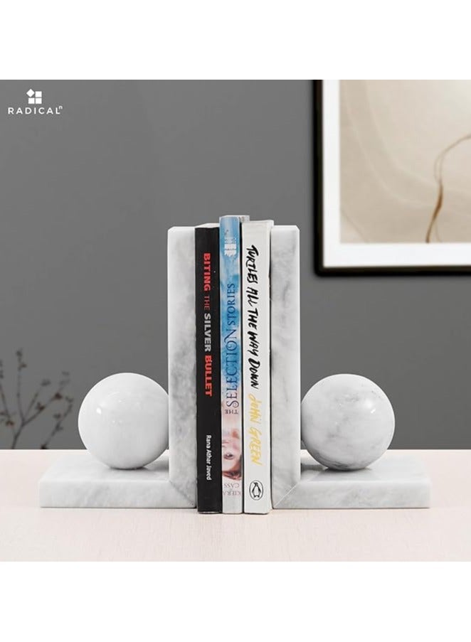 راديكالن حاملات كتب من الرخام الأبيض | مجموعة من حاملي كتب مزخرفين مصنوعين يدويًا للمكتب والمنزل - Image 2