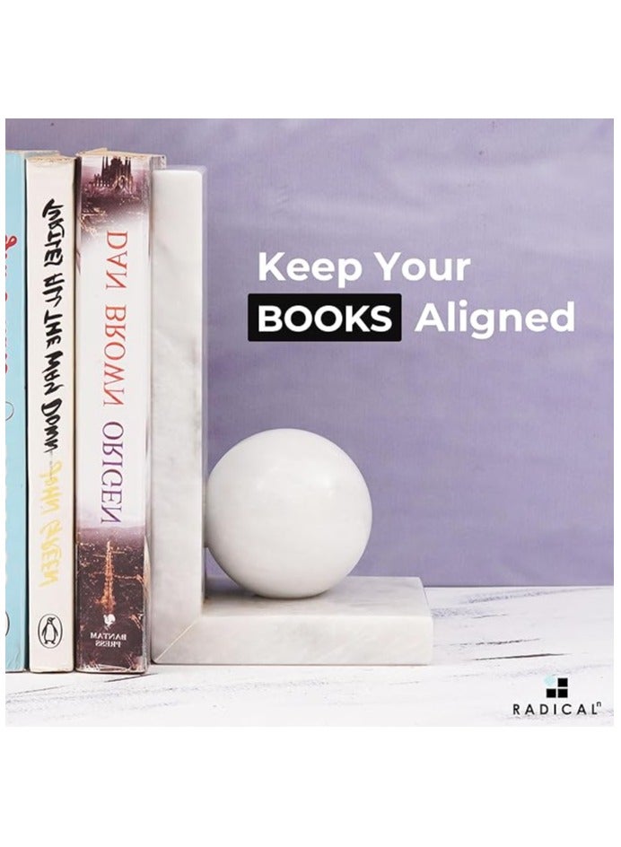 راديكالن حاملات كتب من الرخام الأبيض | مجموعة من حاملي كتب مزخرفين مصنوعين يدويًا للمكتب والمنزل - Image 3