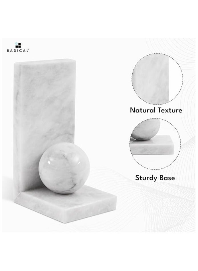 راديكالن حاملات كتب من الرخام الأبيض | مجموعة من حاملي كتب مزخرفين مصنوعين يدويًا للمكتب والمنزل - Image 4