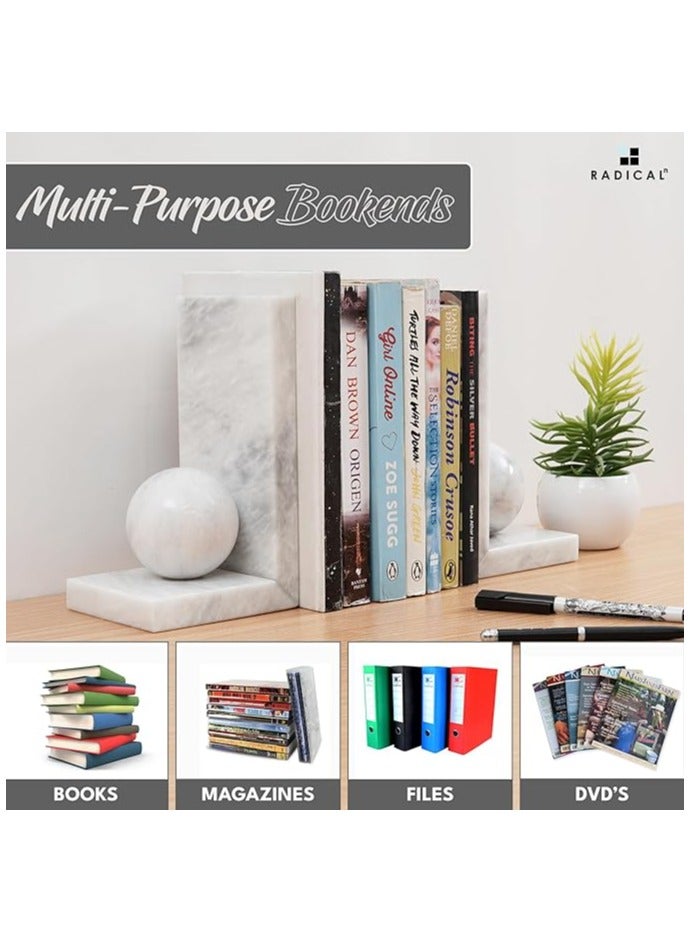 راديكالن حاملات كتب من الرخام الأبيض | مجموعة من حاملي كتب مزخرفين مصنوعين يدويًا للمكتب والمنزل - Image 5