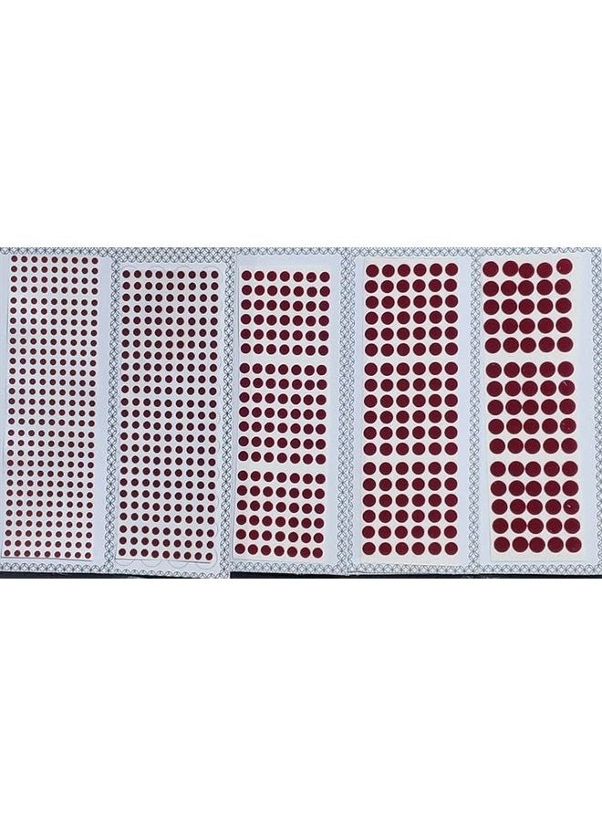 ATCUSA Premium Bindi 5 Pack MultiColor & MultiSize Indian Daily Use Forehead Bindi Round Dot Tattoo Body Art Sticker craft decor belly decor forehead decor velvet body jewelry (Dark Red (Maroon))  - Image 1