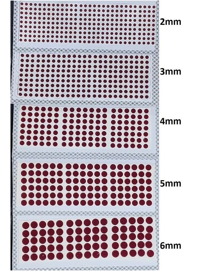 ATCUSA Premium Bindi 5 Pack MultiColor & MultiSize Indian Daily Use Forehead Bindi Round Dot Tattoo Body Art Sticker craft decor belly decor forehead decor velvet body jewelry (Dark Red (Maroon))  - Image 2