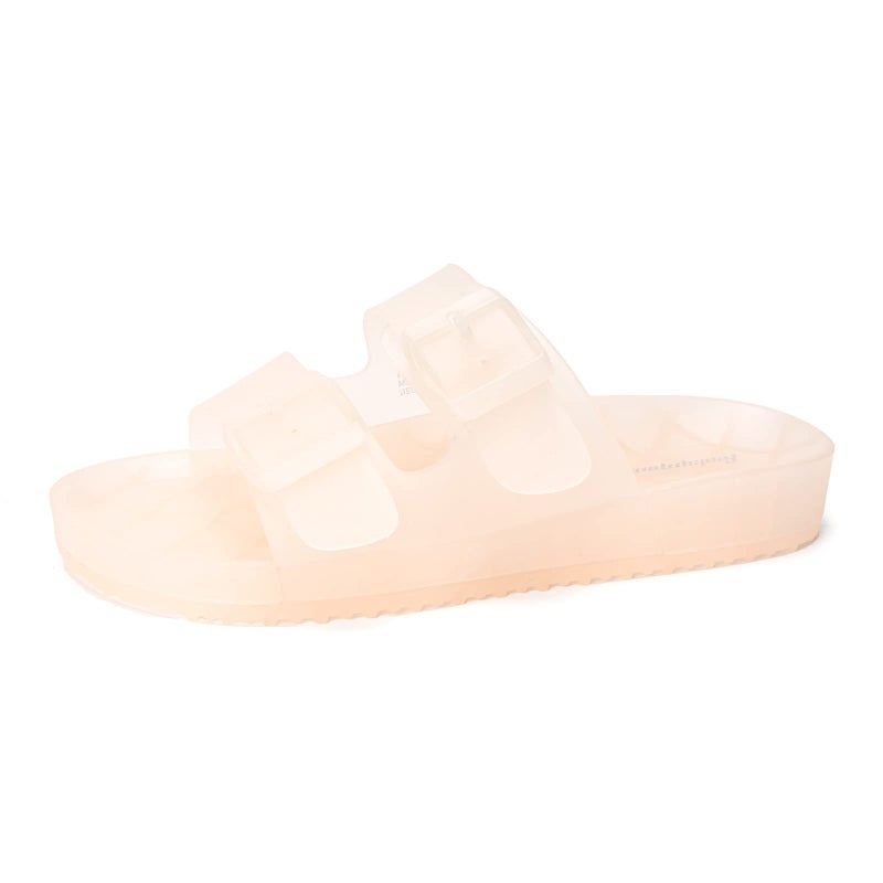 FUNKYMONKEY Women's Slides Sandals Dream Jelly Color Adjustable Double Buckle Adjustable Plastic Flat Sandals (10 M US, Nude/MKLS) - Image 1