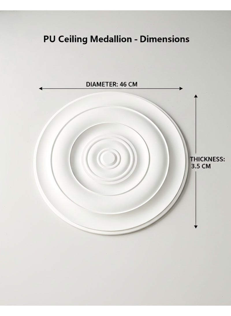 brievo 46cm Minimalist Concentric Circle PU Ceiling Medallion for Chandelier & Fan - Classic White, 3.5cm Thick - Image 2