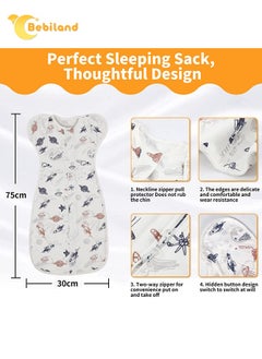 Bebiland 2 Piece Baby Newborn Swaddle Blanket Wrap 0 To 9 Month Breathable Cotton Sleep Sack With Adjustable Wings For Baby Boys White 75 x 30 Cm  - Image 2